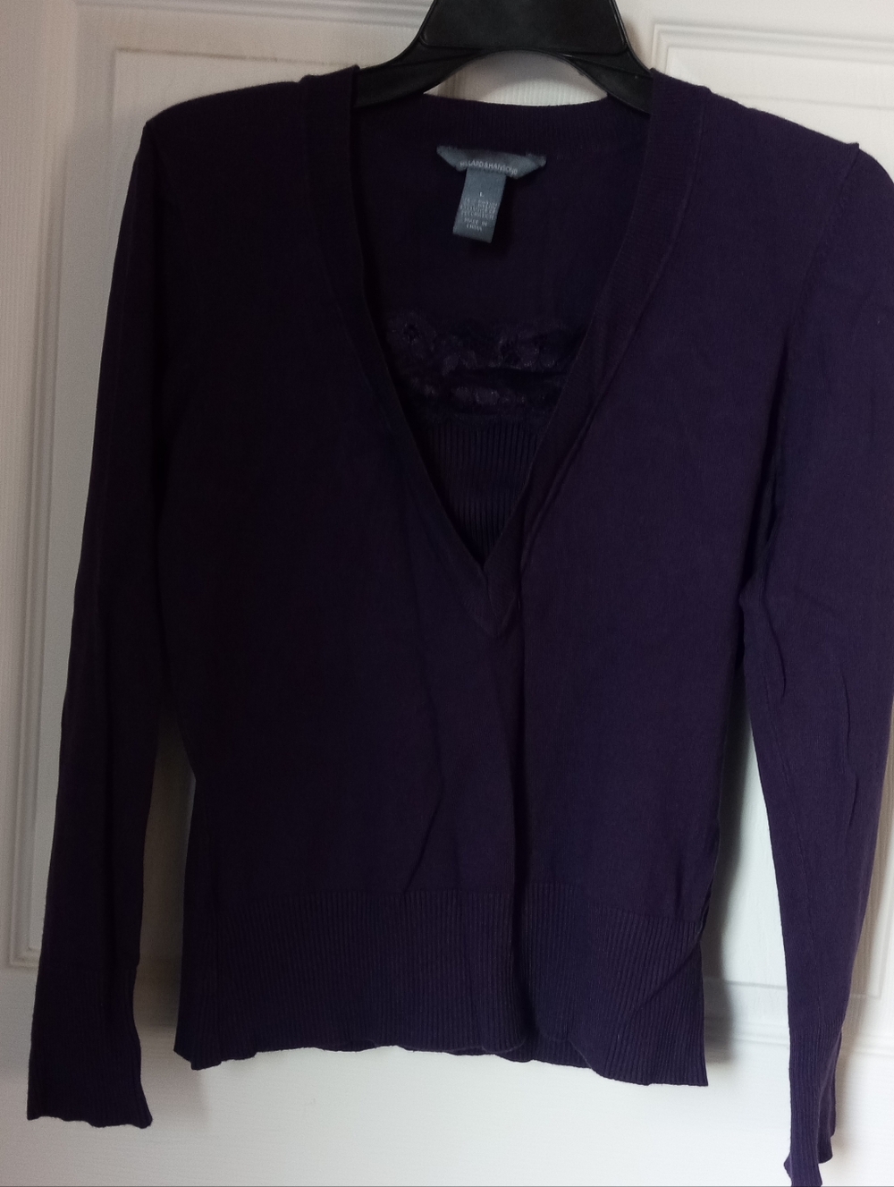 Hillard & Hanson Deep V-Neck Long Sleeve Sweater - Purple